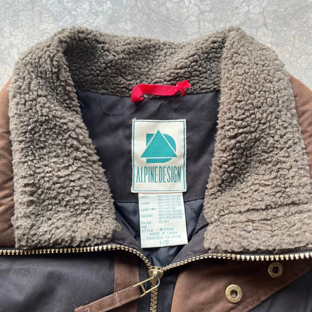Alpine Design Mens Brown Sherpa Collar Quilted Field Jacket Coat Size L 91588